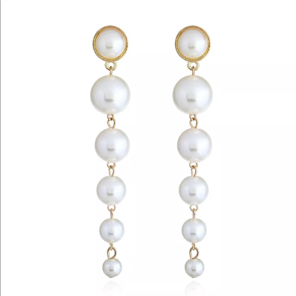 PEARL Long Drop Earrings - Picture 3 of 6